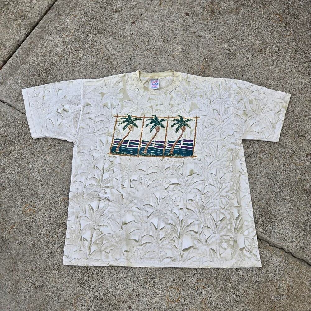 Vtg 90s NORTH MYRTLE BEACH South Carolina Gold Foil Graphic Tie Dye Tee Shirt XL